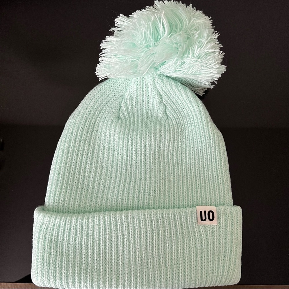 Urban Outfitters UO Ribbed Pompom Green Mint Beanie NWT - Picture 3 of 7